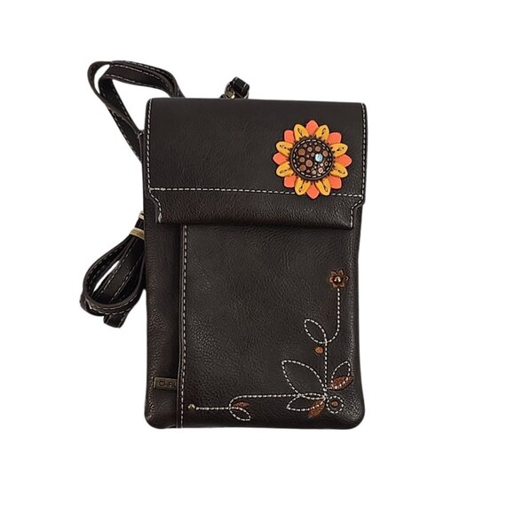 NWT Chala Sunflower Crossbody Phone Bag Brown Vegan Leather RFID Travel Purse - Picture 3 of 11